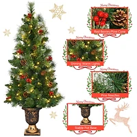 Costway 5ft Pre-Lit Entrance Fir Artificial Christmas Tree in Gold Urn Planter, Warm White LED Lights