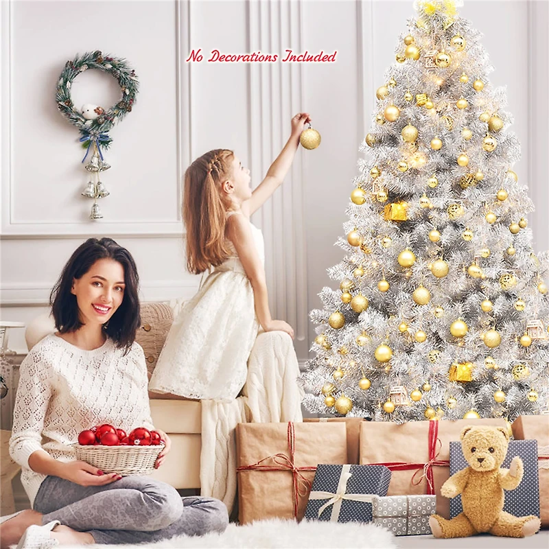 Costway 6ft. Unlit Artificial Silver Tinsel Hinged Christmas Tree with Metal Stand