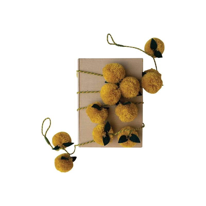 Hello Honey® 6ft. Mustard Pom Poms with Green Felt Leaves Garland