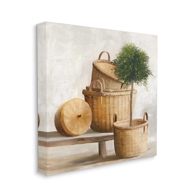 Stupell Industries Traditional Whicker Baskets Stacked Still Life Painting Canvas Wall Art