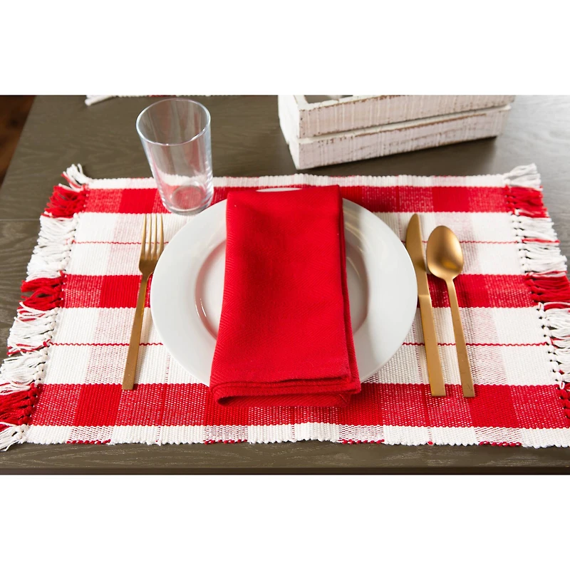 DII® Red Tinsel Plaid Fringed Placemats, 6ct.
