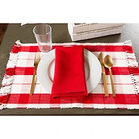 DII® Red Tinsel Plaid Fringed Placemats, 6ct.