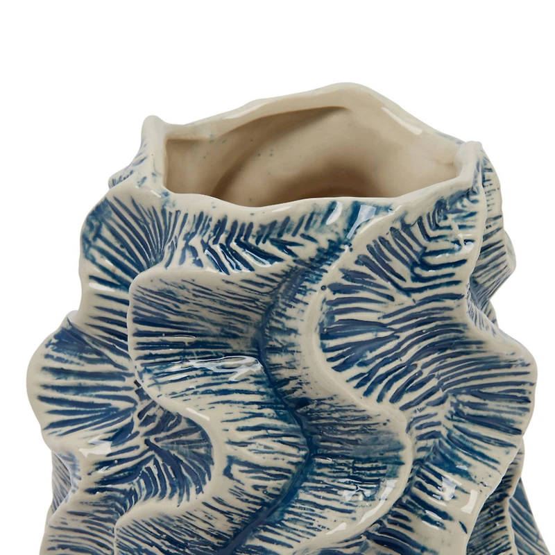 Hello Honey® Bloomingville 7.5" Blue & Ivory Organically Shaped Stoneware Vase
