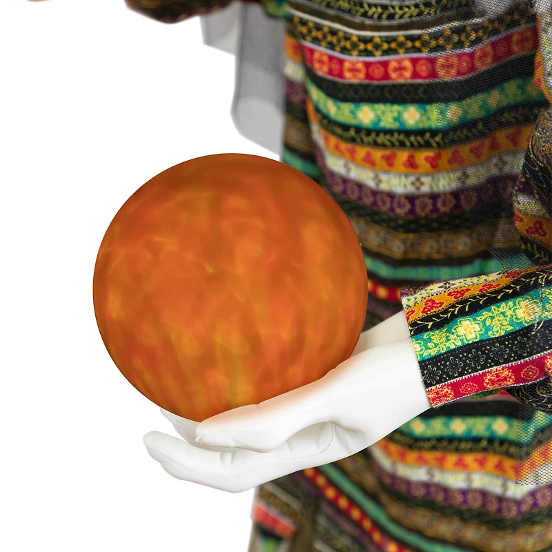 5.5ft. Pre-Lit Black & Green Standing Fortune Witch with Magic Ball Halloween Display