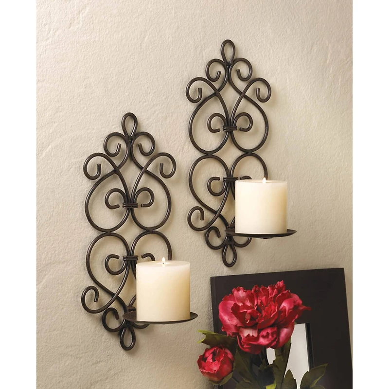 13" Metal Scrollwork Candle Wall Sconces, 2ct.