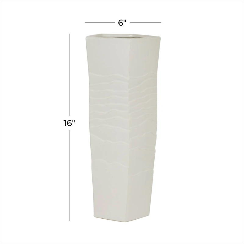 White Ceramic Contemporary Vase, 16" x 6" x 6"