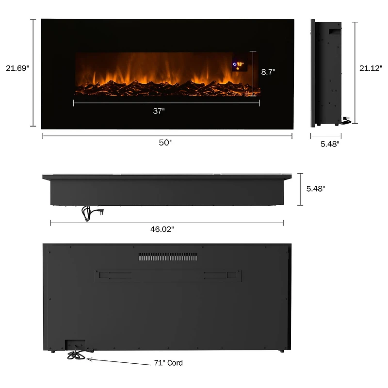 Hastings Home 50" Black Electric Fireplace