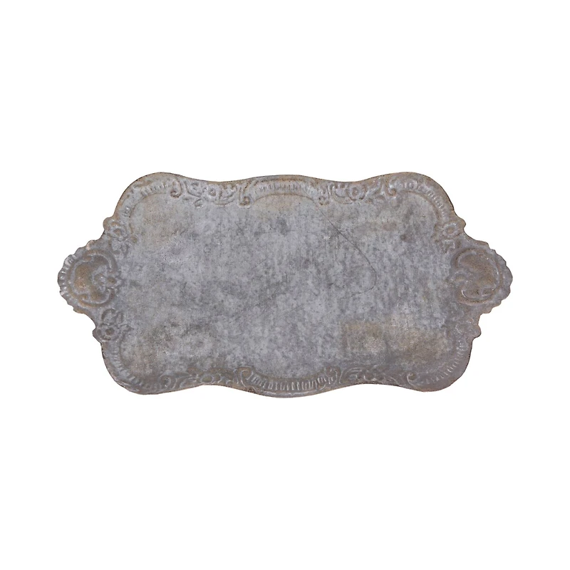 Hello Honey® 18" Decorative Distressed Gray Metal Tray