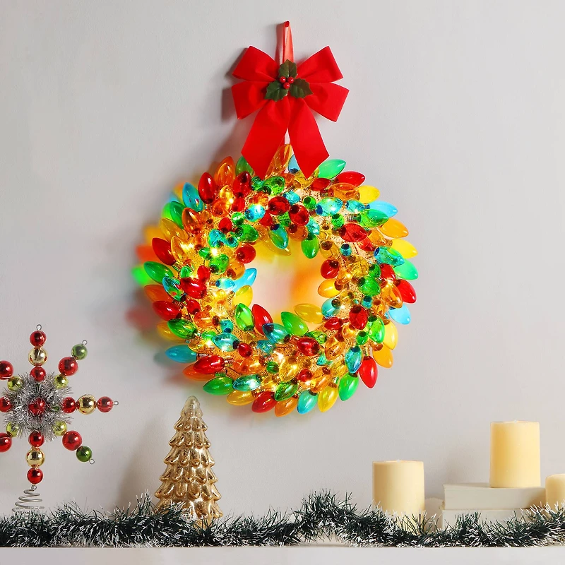 17" Nostalgic LED Bulb Wreath