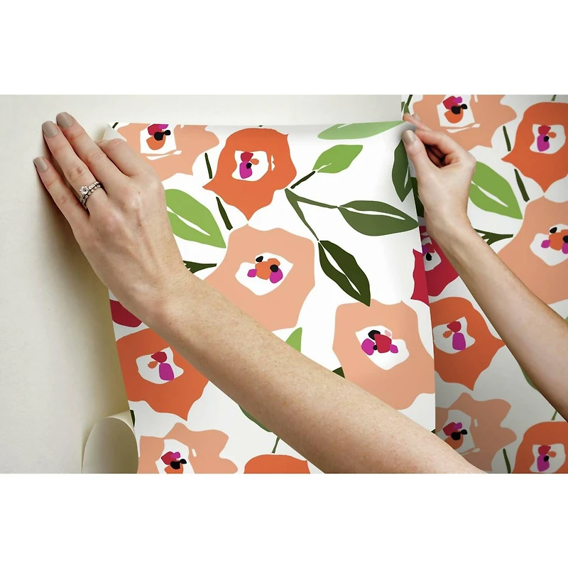 RoomMates Pink Block Print Blooms Peel & Stick Wallpaper