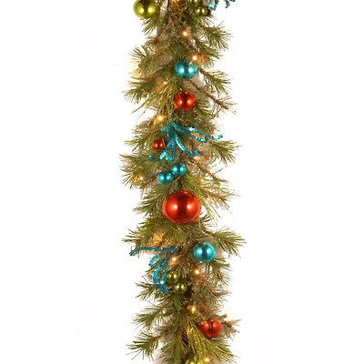 9ft. Pre-Lit LED Retro Red & Blue Ornament Garland