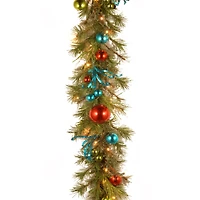 9ft. Pre-Lit LED Retro Red & Blue Ornament Garland
