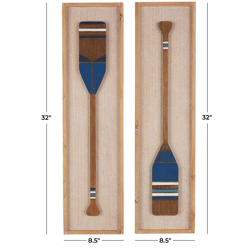 Brown Wood Paddle Wall Décor with Blue Accents & Chevron Pattern Set