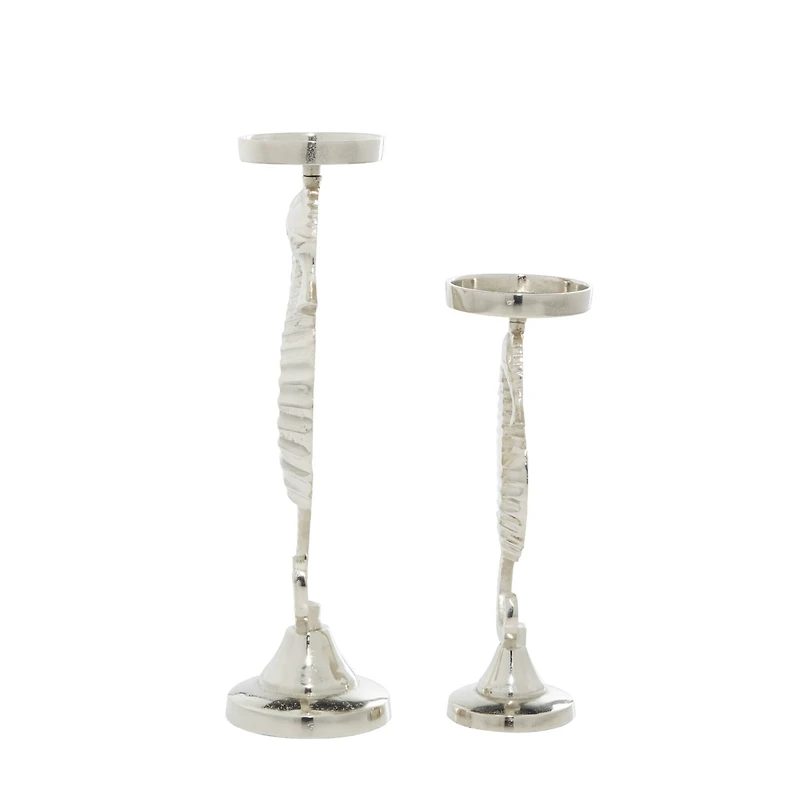 Silver Aluminum Coastal Seahorse Candle Holder Set