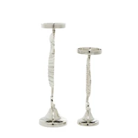 Silver Aluminum Coastal Seahorse Candle Holder Set