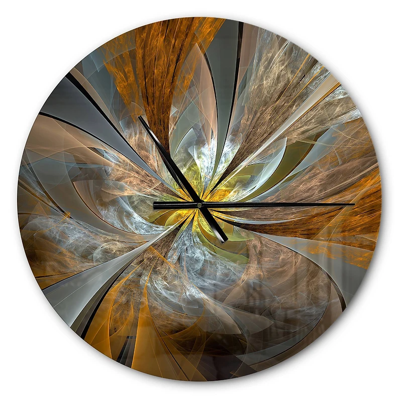 Designart Symmetrical Yellow Fractal Flower Modern Wall Clock