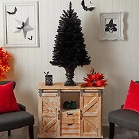 4ft. Black Artificial Halloween Tree in Urn, Orange LED Lights