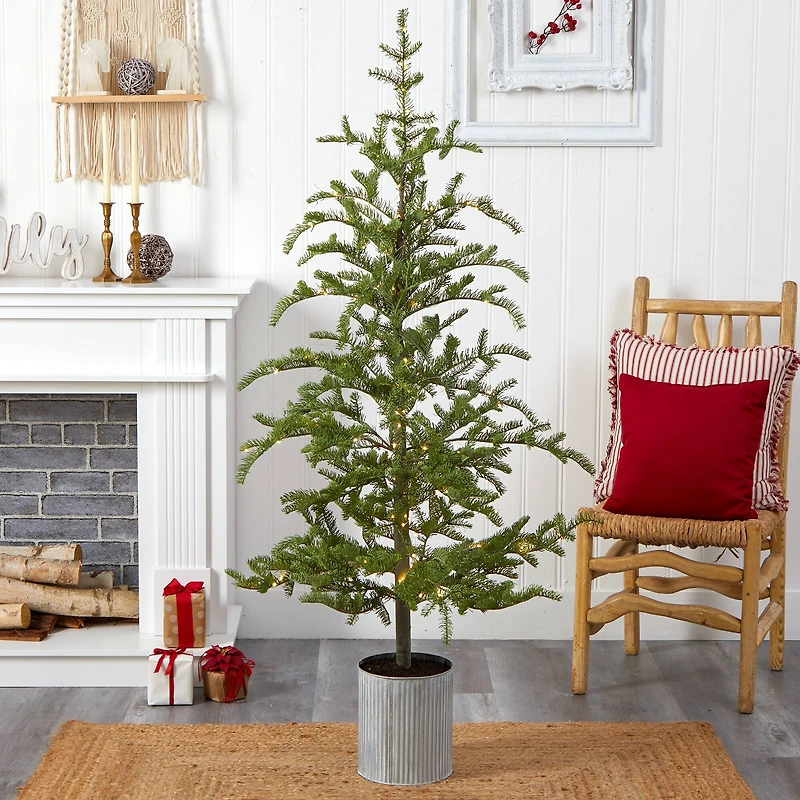 5.5ft. Pre-Lit Pine Artificial Christmas Tree in Decorative Planter, Clear Lights