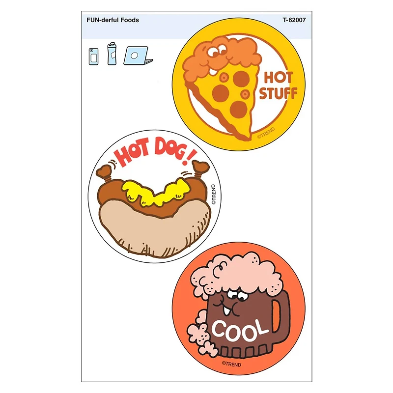 TREND Enterprises® FUN-derful Foods Vinyl Stickers, 3 Per Pack, 6 Packs