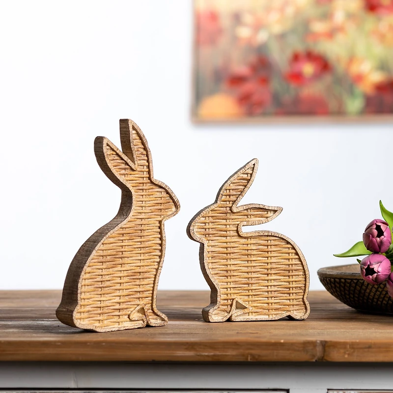 Wicker Rabbit Décor Set, 7.25" & 9"