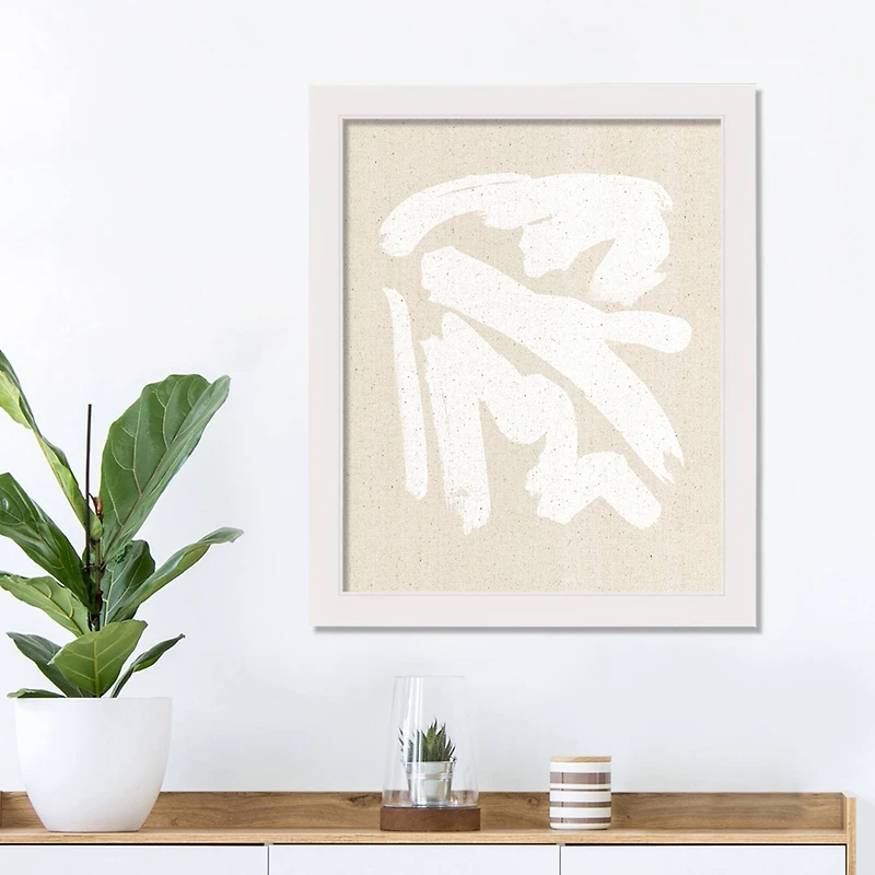 White Brushstroke Patterned White Framed Wall Décor