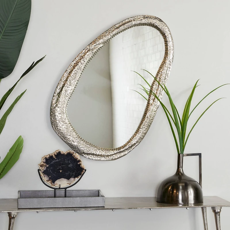 Silver Contemporary Wall Mirror, 23" x 2" x 35"