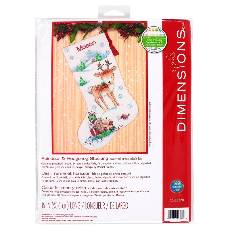 Dimensions® Counted Cross Stitch Kit, Reindeer & Hedgehog Stocking