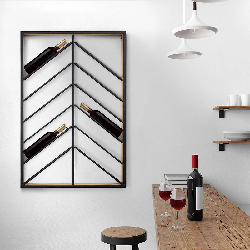Wood & Metal Wall Mounted Wine Rack
