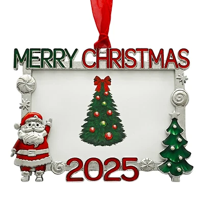 2" x 3" Silver, Red & Green Merry Christmas 2025 Metal Ornament Frame by Studio Décor®