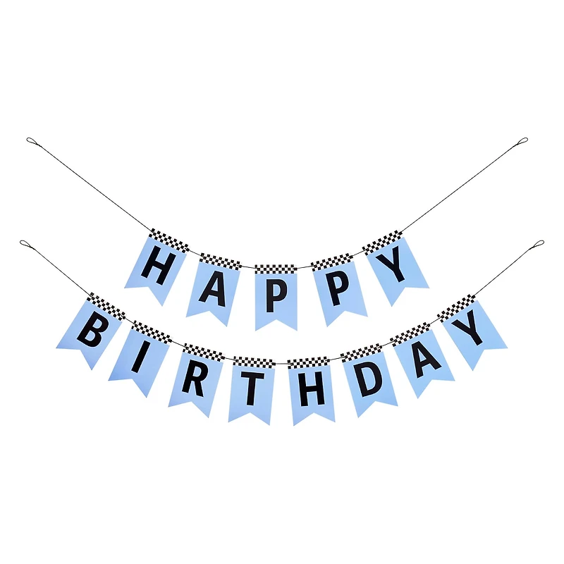 12 Pack: 5ft. Blue Happy Birthday Racing Banner Set by Celebrate It™