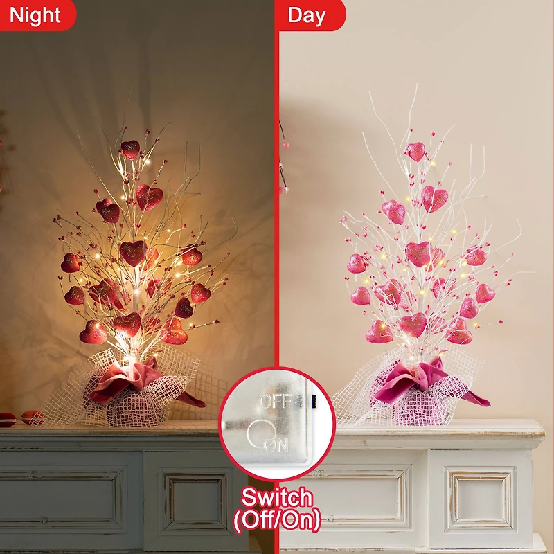 Glitzhome® 21" Lighted Valentine's Pink Heart Table Tree