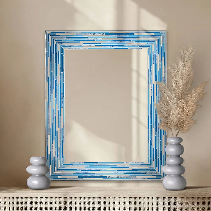Head West Frameless Reeded Aqua/Blue2 Tiled Printed Wall Mirror - 23" x 30"