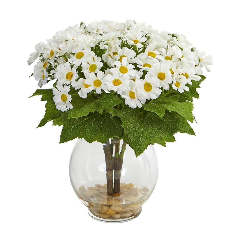 10" White Daisy Arrangement in Fluted Vase