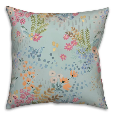 Butterfly Bird Floral Square Throw Pillow