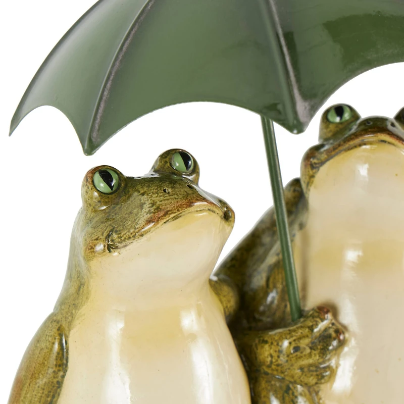 11" Bronze Frogs Sitting with Umbrella Sculpture