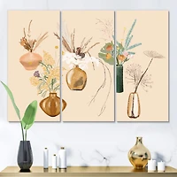 Designart - Bouquets Of Wildflowers In Gold Vases III