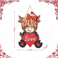 Glitzhome® 18" Valentine's Wooden Highland Cow Door Hanger