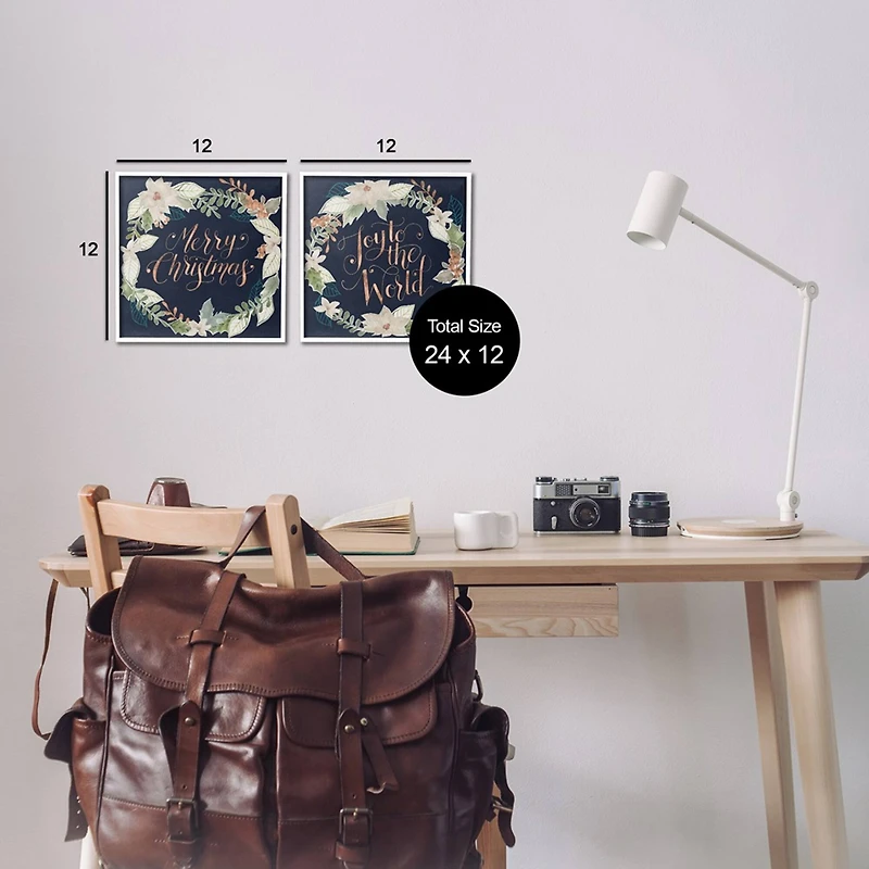 Stupell Industries Merry Christmas Joy Wreath Framed Giclee Wall Art Set