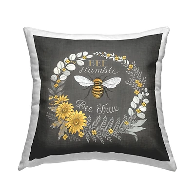Stupell Industries Bee Humble & True Vintage Gray Yellow Accent Throw Pillow, 18" x 18"