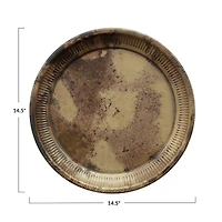 Hello Honey® 14.5" Burnt Brass Round Decorative Debossed Metal Tray