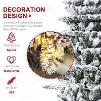 7.5ft. Pre-Lit Flocked Slim Spruce Artificial Christmas Tree, Warm White LED Lights