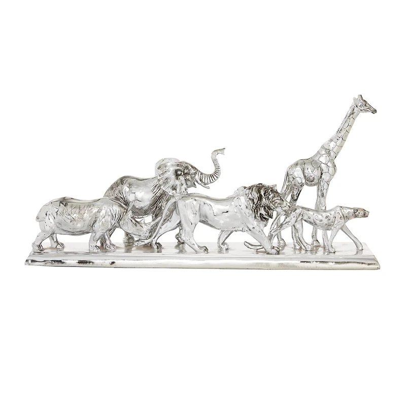 13" Silver Polystone Safari Animal Sculpture
