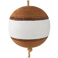 Brown Wood Buoy Two-Toned Striped Hanging Home Wall Décor with White Accents and Jute Rope