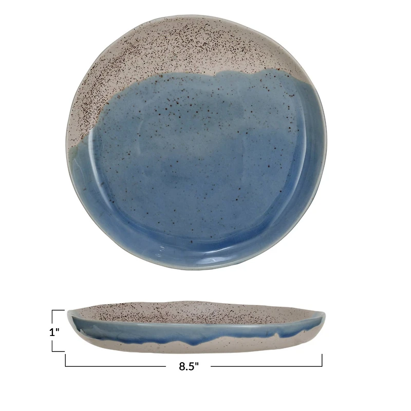 Hello Honey® 8.5" Blue & Cream Crackle Glaze Stoneware Plate, 2ct.