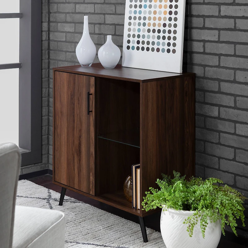 Walker Edison 30" Dark Walnut 1 Door Modern Wood Accent Cabinet