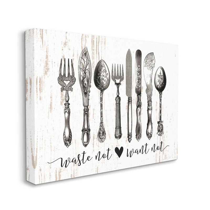 Stupell Industries Waste Not Want Not Silverware Drawing Canvas Wall Art