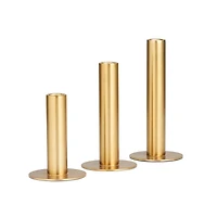 Gold Stainless Steel Slim Minimalistic Taper Candle Holder with Rounded Base Set