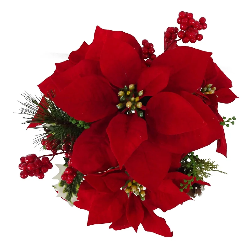 17" Red Poinsettia, Berry & Pinecone Deluxe Bush by Ashland®
