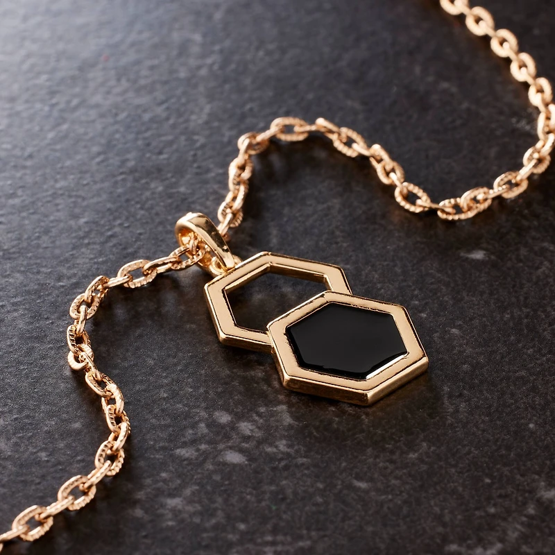 Black & Gold Double Hexagon Pendant by Bead Landing™