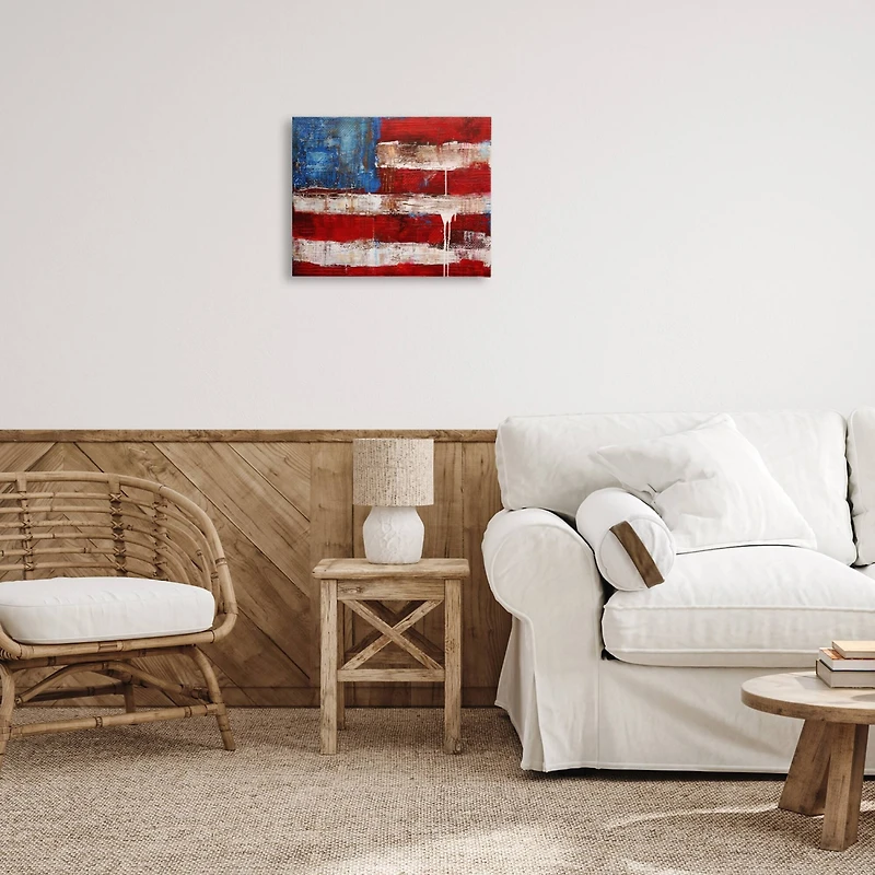 Stupell Industries Rustic United States Flag with Distressed Paint Drip Canvas Wall Art